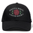 The Santa Rosa Youth Rugby Flexfit Drill Cap by Canterbury features a black curved brim and showcases “Santa Rosa Youth Rugby” text along with an embroidered red rose graphic on the front. Offered by EMB Canterbury, this classic CCC cap combines comfort and style, making it the perfect accessory for rugby fans.