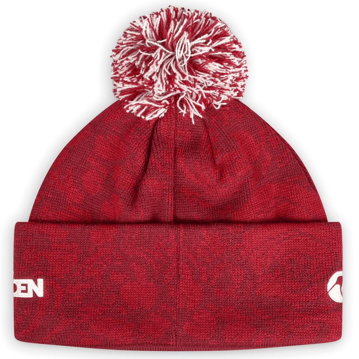 The British & Irish Lions 2025 Pom-Pom Beanie by Canterbury features a red knit design with a white pom-pom and subtle Canterbury text logos on the front, ideal for displaying your British & Irish Lions spirit.