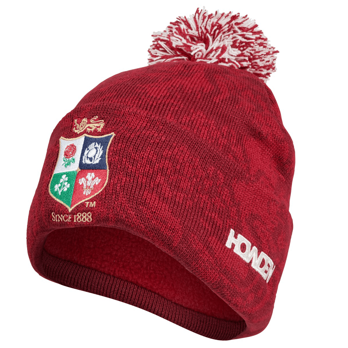 The British & Irish Lions 2025 Pom-Pom Beanie by Canterbury is a cozy red beanie featuring the iconic British & Irish Lions logo, the "Since 1888" text, and Homer's signature on the side. Expertly crafted by Canterbury, it offers a touch of heritage warmth.