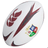 The British & Irish Lions 2025 Mentre Sponsor Ball by Canterbury is a rugby ball made from synthetic rubber, featuring bold red and black designs along with a multicolored crest that pays homage to the British & Irish Lions.