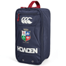 The British & Irish Lions 2025 Bootbag by Canterbury in Dark Sapphire boasts a red handle and features the CCC branding, complete with the CCC logo and "HOWDEN" text. It is adorned with a vibrant crest emblem that proudly includes "Since 1888" beneath it.