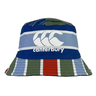 The Uglies Reversible Bucket Hat by Canterbury is adorned with stripes in blue, green, white, and red sections and a CCC logo. Made from lightweight materials, it offers both style and practicality.