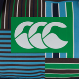 The Canterbury Uglies Packaway Duffle Bag (H125) features a green rectangle with a white triple "C" logo, inspired by the Uglies range, set against blue, brown, and green horizontal and vertical stripes.