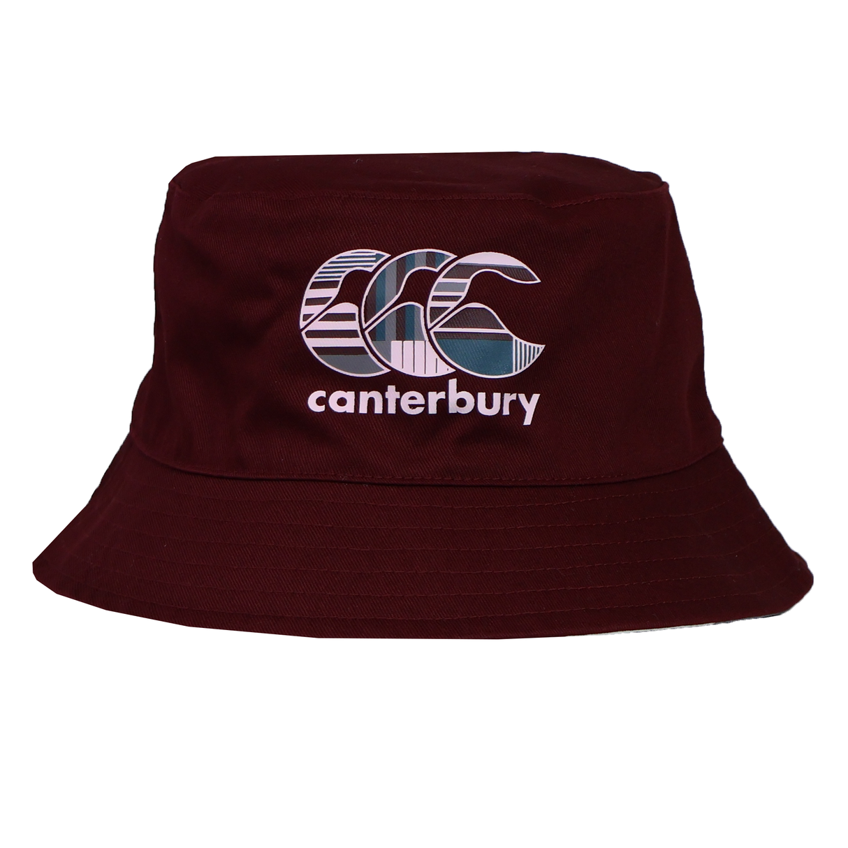 The Canterbury Uglies Red Reversible Bucket Hat features a stylized "CCC canterbury" logo on the front, making it a bold and sporty addition to your wardrobe.