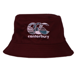 The Canterbury Uglies Red Reversible Bucket Hat features a stylized "CCC canterbury" logo on the front, making it a bold and sporty addition to your wardrobe.