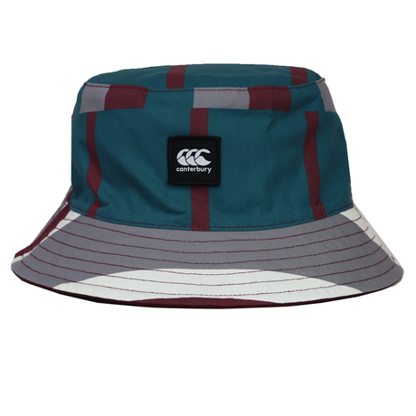 The Canterbury Uglies Red Reversible Bucket Hat features bold stripes, a contrasting brim, and a front black Canterbury logo patch—ideal for standout sportswear style.
