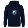 The Minneapolis Mayhem Rugby Club Hoodie by Canterbury, from WRS Canterbury, features a navy blue design with the “Minneapolis Mayhem Rugby” logo on the chest and a white accent on the left sleeve—ideal as a custom rugby club hoodie to show your team pride.