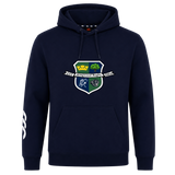 The Kingwood Rugby Club Hoodie by Canterbury from WRS Canterbury is a navy blue hoodie with a crest, “JSJ Kingwood Rugby 2004” text, and white stripes on the right sleeve.
