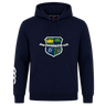 The Kingwood Rugby Club Hoodie by Canterbury from WRS Canterbury is a navy blue hoodie with a crest, “JSJ Kingwood Rugby 2004” text, and white stripes on the right sleeve.