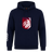 The Montgomery Bucks Griffins Club Hoodie by WRS Canterbury features a navy design with a red and white lion crest, "MBRFC" on the chest, a front pocket, and a white sleeve graphic—offering comfort and classic club style.