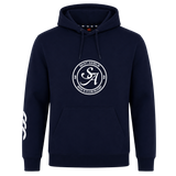 The Saint Anselm College Club Rugby Club Hoodie by WRS Canterbury is a navy blue hoodie with a front pocket, "Saint Anselm Men's Club Rugby" chest logo, and white right sleeve graphic—ideal custom apparel for club supporters.