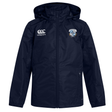 The Milwaukee Barbarians Rugby Club Vaposhield Full Zip Rain Jacket by Canterbury features a navy blue design with the EMB Canterbury logo on the right chest and an embroidered club crest on the left chest.