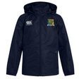 Navy blue VapoShield Takoma Touch Rugby Club Vaposhield Full Zip Rain Jacket by Canterbury with a full zipper, a logo on the right chest, and a Takoma TRFC rugby club crest on the left chest.