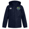 The Kingwood Rugby Club VapoShield Full Zip Rain Jacket by EMB Canterbury is a navy blue, water-resistant jacket with zip closure, Canterbury logo on the right chest, and club crest on the left.