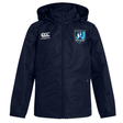 Minneapolis Mayhem Rugby Club Vaposhield Full Zip Rain Jacket by Canterbury is a navy blue hooded rain jacket featuring the Canterbury and Minneapolis Mayhem logos on the chest, a front zipper, and convenient side pockets. Made by EMB Canterbury with VapoShield technology, this water-resistant jacket keeps you dry in wet conditions.
