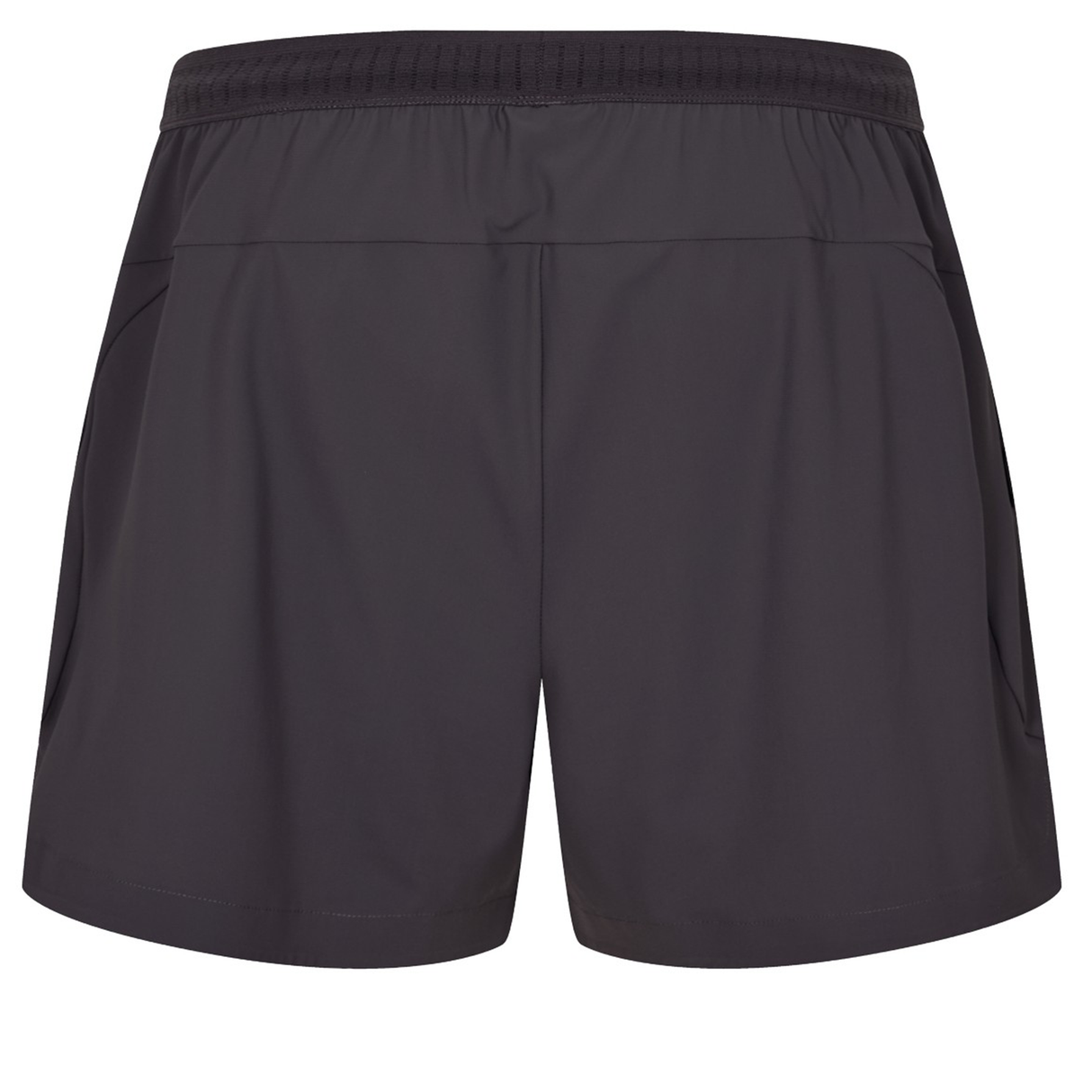 A pair of black Everest Woven Shorts by Canterbury, shown from the back, features an elastic waistband and two side pockets—ideal for training or casual wear.
