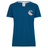 The Canterbury Women's Uglies Logo T-Shirt features short sleeves and a small beige and pink "C" logo on the left chest—a stylish blue tee ideal for fans of women's rugby apparel.