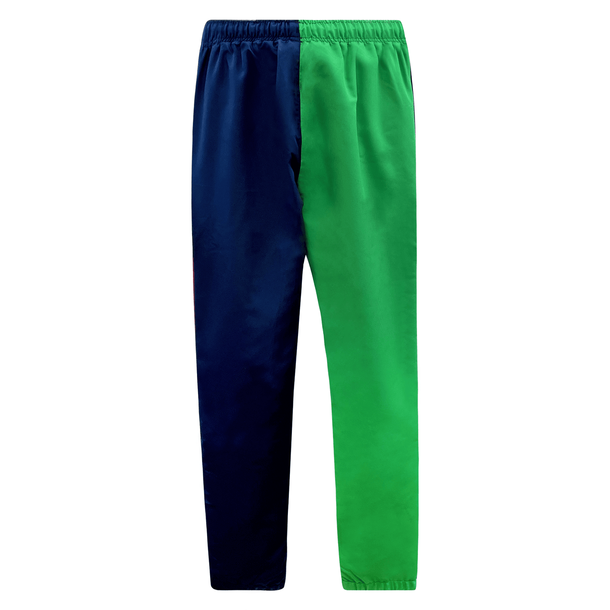The Youth Canterbury Harlequin Stadium Trackpant 24 by Canterbury boasts a vibrant design with one blue side and the other green, featuring an elastic waistband, perfect for those seeking bold style.