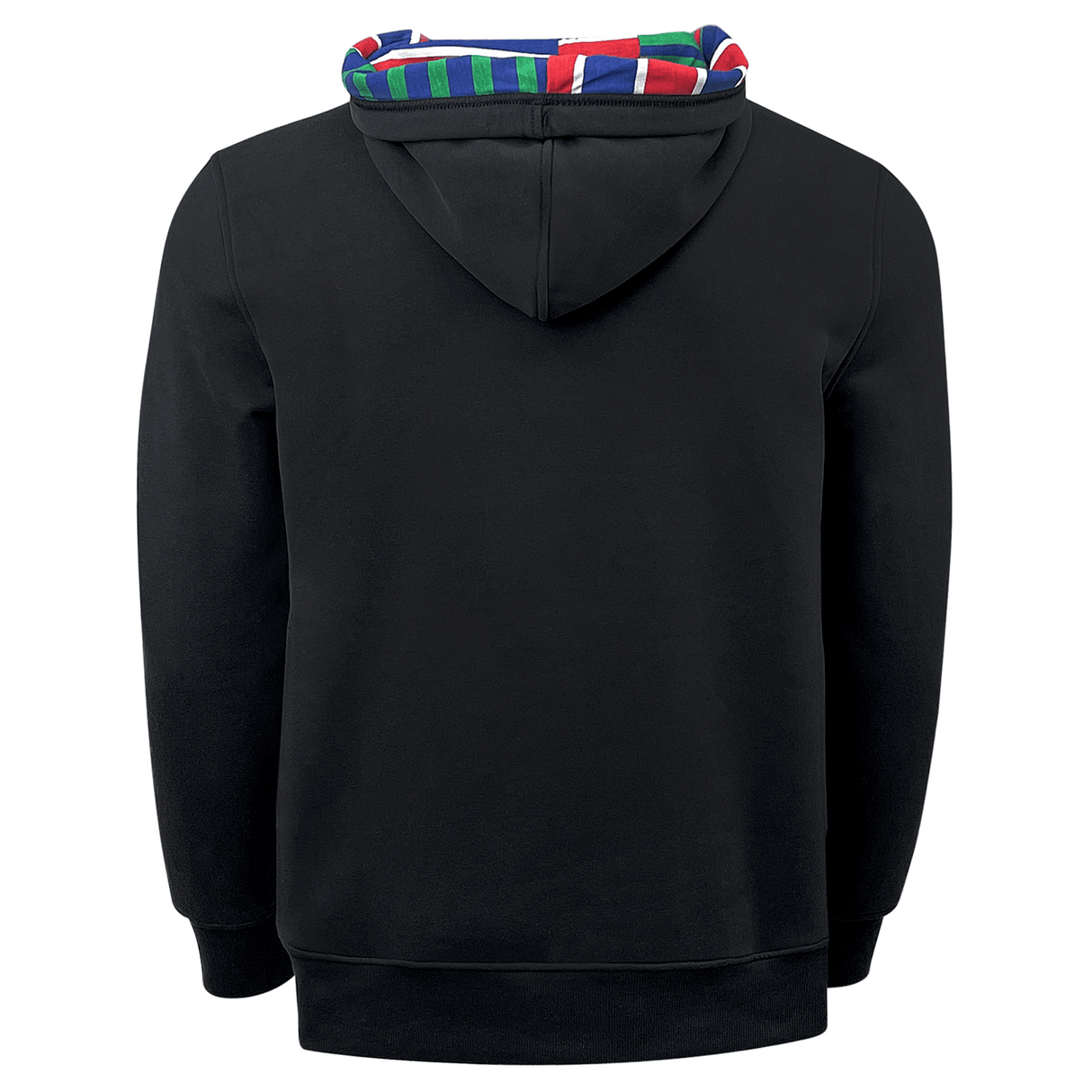 The back of a Canterbury Uglies 24 CCC hoody with a colorful pattern.