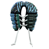 A multi-colored, padded costume resembling a vest with blue, green, and black stripes and white front laces is perfectly paired with the Canterbury Raze LE Uglies Headguard to complete its vibrant ensemble.