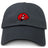The Angry Newts Adult Low-Profile Cotton Twill Dad Cap by EMB S&S Activewear features a black cotton twill design with a small red angry cartoon dinosaur head embroidered on the front.