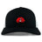 The Angry Newts Retro Trucker Cap by EMB S&S Activewear features a red embroidered angry dinosaur head on the front, classic black and white styling, and an adjustable snapback closure.