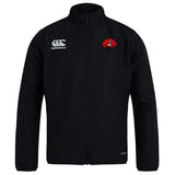 The Angry Newts Club Track Jacket by EMB Canterbury is a black lightweight jacket with a red angry face logo on the left chest and the white Canterbury logo on the right chest, ideal for everyday wear.