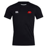 The Angry Newts Club Dry Tee by EMB Canterbury is a black short-sleeve athletic shirt featuring a white "Canterbury" logo on the right chest, a red cartoon dinosaur head on the left, and Vapodri tech for breathable comfort.