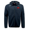 The Angry Newts Tempo Vapodri Full-Zip Hoodie by EMB Canterbury is a black, moisture-wicking hoodie featuring a red dragon logo on the left chest and a white EMB Canterbury logo on the right shoulder.