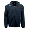 The Angry Newts Tempo Vapodri Full-Zip Hoodie by EMB Canterbury is a black, moisture-wicking hoodie featuring a red dragon logo on the left chest and a white EMB Canterbury logo on the right shoulder.