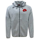 The Angry Newts Tempo Vapodri Full-Zip Hoodie by EMB Canterbury features a red dinosaur head logo on the left chest, black Canterbury logo on the right, moisture-wicking fabric, drawstring hood, and front pockets.