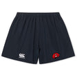 The Angry Newts Yokohama Short by EMB Canterbury is navy blue with an elastic waistband, a white Canterbury logo on the left leg, and a red Angry Newts snake head logo on the right leg.