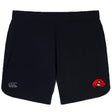 The Angry Newts Elite Woven Short by EMB Canterbury features a silver "CCC" logo on the left leg, a red snake head on the right, and zippered pockets for secure storage—ideal for training sessions.