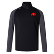 The Angry Newts Elite First Layer by EMB Canterbury is a black and gray long-sleeve quarter-zip rugby training top with a red cartoon snake logo on the left chest and a small brand logo on the right shoulder.