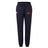 The Angry Newts Women's Leisure Sweatpant by EMB Canterbury features navy blue fabric, an elastic waistband with drawstring, a white logo on the left thigh, and a red snake emblem on the right—ideal for everyday comfort and style.