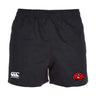 The Angry Newts Professional Polyester Rugby Short by Canterbury features black fabric, a white EMB Canterbury logo on the left leg, and a red snake head logo on the right leg.