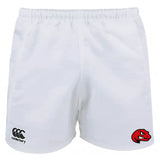 Stay cool on and off the field in Angry Newts Advantage Rugby Shorts by EMB Canterbury, featuring moisture-wicking fabric, the CCC Advantage Rugby Shorts logo on the left leg, and a bold red dinosaur head on the right.