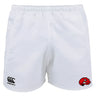 Stay cool on and off the field in Angry Newts Advantage Rugby Shorts by EMB Canterbury, featuring moisture-wicking fabric, the CCC Advantage Rugby Shorts logo on the left leg, and a bold red dinosaur head on the right.
