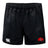 The Angry Newts Advantage Rugby Shorts by EMB Canterbury feature black fabric, an elastic waistband, a white Canterbury logo on the left leg, and a red snake head logo on the right. These shorts are moisture wicking for cool comfort on the field.