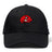 The Angry Newts Flexfit Drill Cap by EMB Canterbury is a black cap with a red, cartoon-style aggressive dinosaur head logo on the front and features a classic curved brim design.