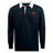 The EMB Mudoo Angry Newts Classic Long Sleeve Solid Rugby Jersey is a dark rugby shirt with a white collar and a red cartoon snake logo on the left chest.