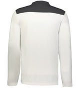 The Nations of Rugby France Sideline Grid 1/4 Zip Pullover by EMB Augusta features long sleeves and a white back with a contrasting dark gray panel across the shoulders and upper back.