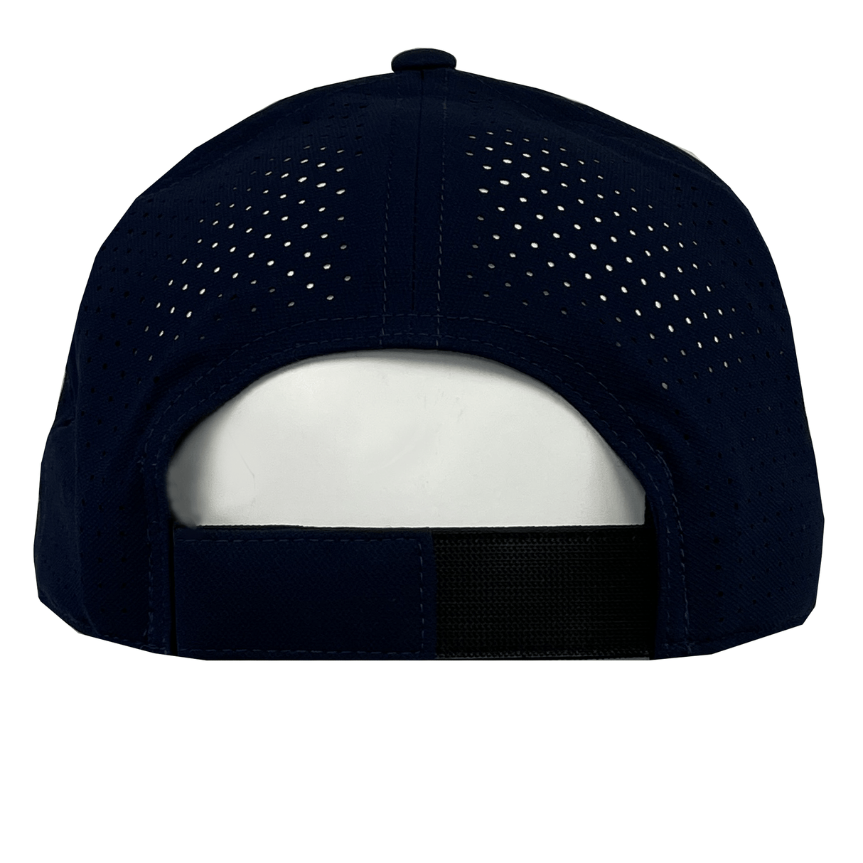 Rear view of a black Racing 92 Classic 99 Cap by Nike featuring a perforated design, sweat-wicking fabric, and an adjustable strap closure.