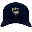 A black Racing 92 Classic 99 Cap by Nike with a gold shield and striped emblem on the front center, featuring sweat-wicking fabric for all-day comfort.