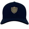 A black Racing 92 Classic 99 Cap by Nike with a gold shield and striped emblem on the front center, featuring sweat-wicking fabric for all-day comfort.