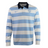 The Racing 92 25/26 Heritage Long Sleeve Rugby Jersey by Nike features light blue and white stripes, a black collar, and the Nike logo with shield emblem on the chest.