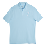 The Racing 92 25/26 Pique Polo by Nike features a light blue, short-sleeve design with a collar, three-button placket, and left chest logos. Made from breathable cotton for comfort and style.
