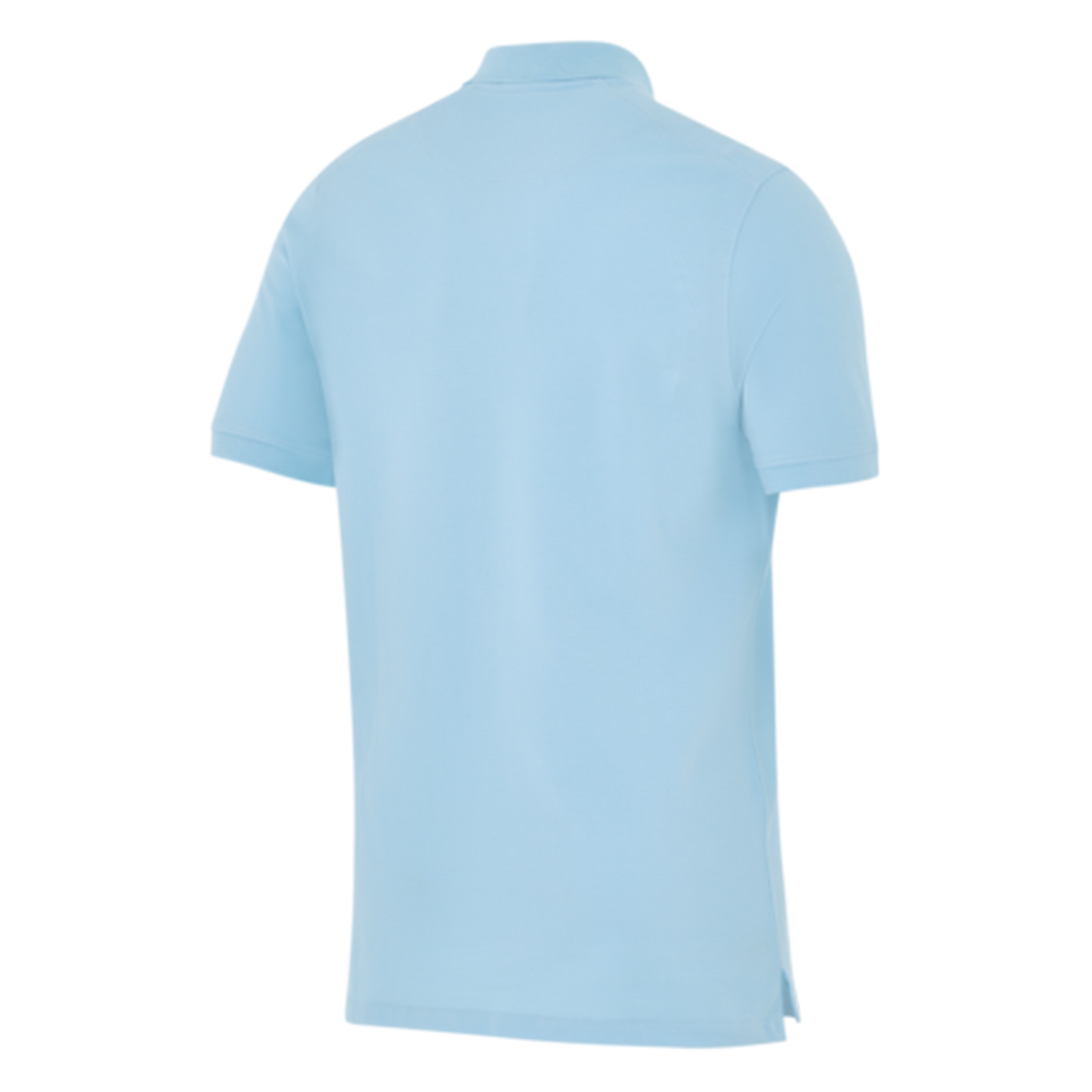 The Nike Racing 92 25/26 light blue pique polo, made from breathable cotton, is displayed from the back against a white background.