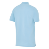 The Nike Racing 92 25/26 light blue pique polo, made from breathable cotton, is displayed from the back against a white background.