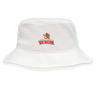 The Raleigh Venom Crusher Bucket Cap by EMB S&S Activewear is a white cotton twill hat featuring the Raleigh Rugby Venom logo with a rugby ball and stylized text on the front for stylish sun protection.